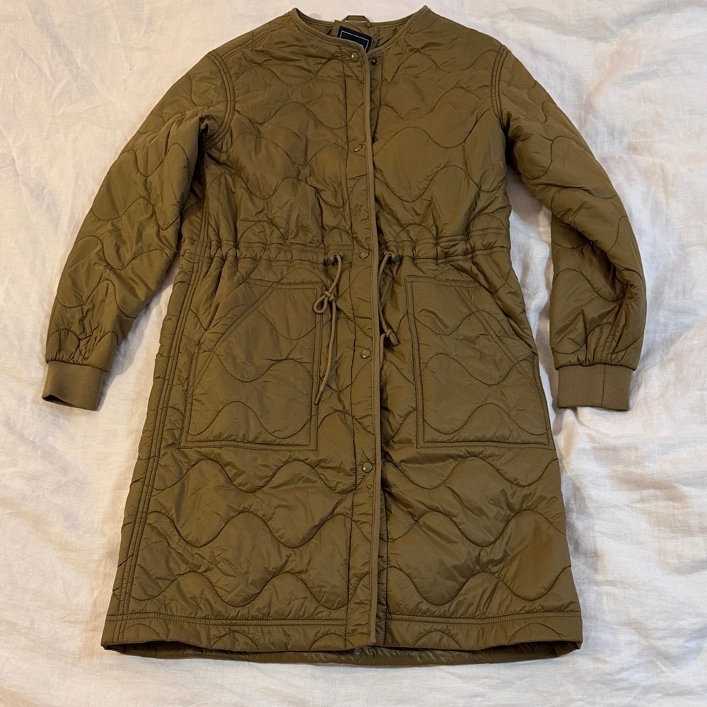 Elegant green quilted GAP overcoat, womens XS
